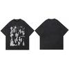 Hip Hop  Retro Washed Black TShirt Streetwear Human Shadow Vintage Graphic T Shirt Cotton Unisex Tshirt Men Tops Tees Dope