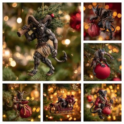 Krampus Christmas Ornament Set: Acrylic Tree Pendants