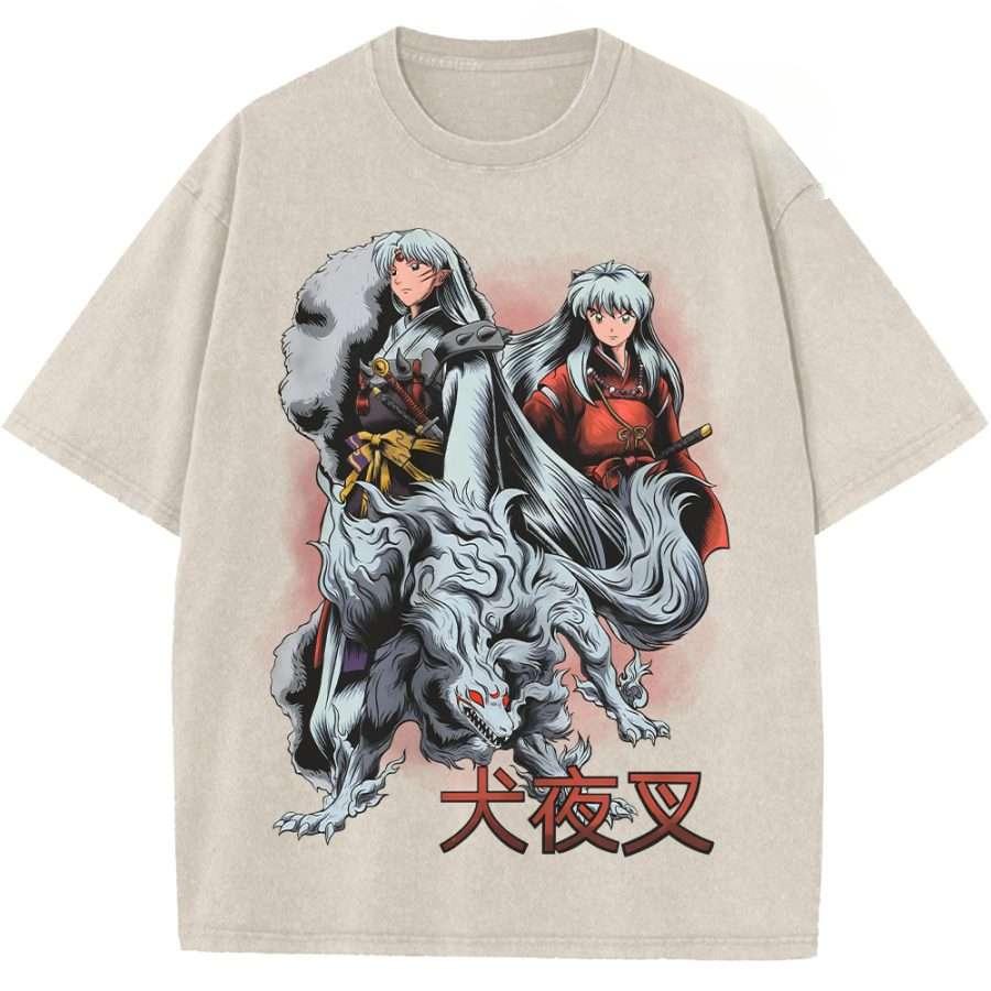 

Sesshoumaru Inuyasha Anime Clothing Men Women Oversized T-shirts High Quality Washed T Shirt Vintage Cotton Tshirt Harajuku Tops S бежевый