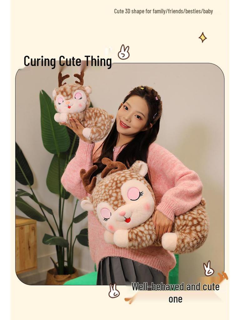 Cute Cartoon Sika Deer Plush Toy - Lying Fawn Pillow Doll
