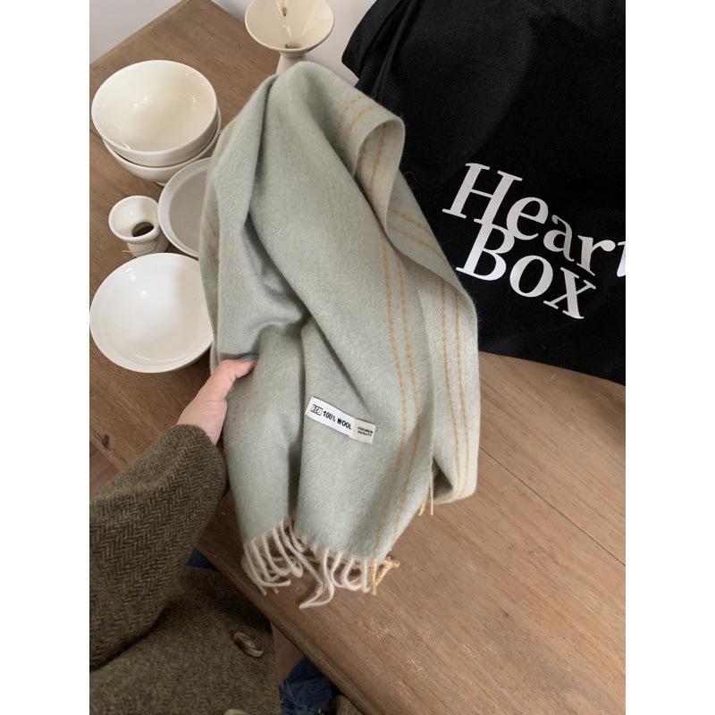 

High Quality Australia100% Pure Wool Scarf Women Fall Winter Design Double-Sided Stitching Knitted Cashmere Shawl Female Muffler