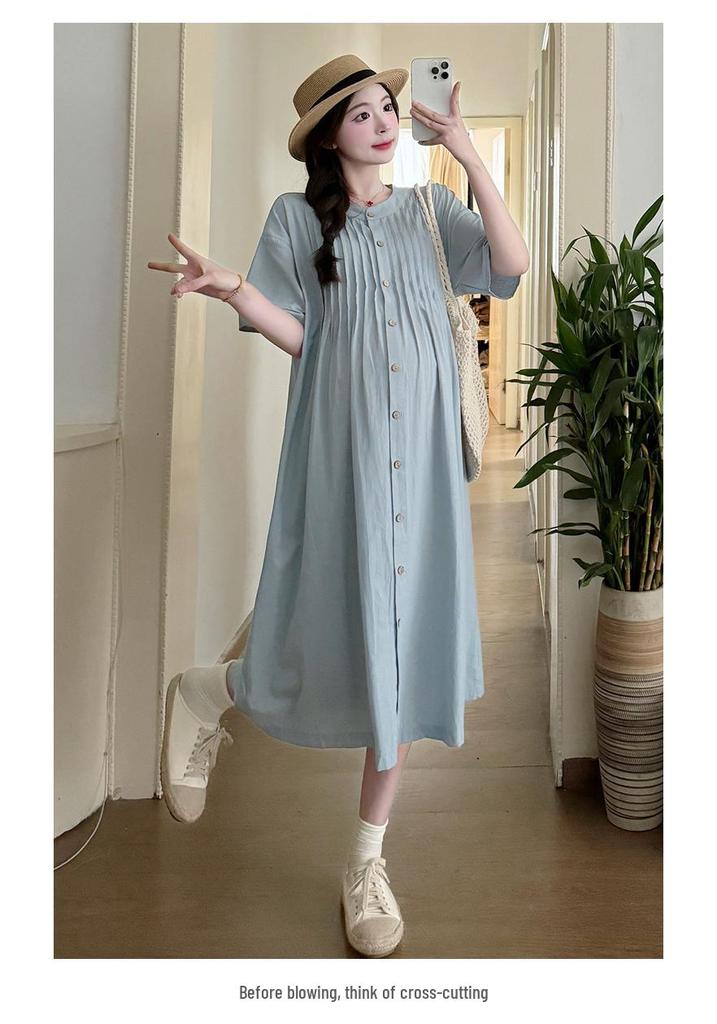 2026 Stylish A-Line Maternity Dress with Short Sleeves