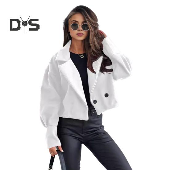 

Женское осенне-зимнее пальто короткого типа с отложным воротником, однотонный свободный кардиган на пуговицах, куртка для поездок на работу, женская повседневная верхняя одежда S