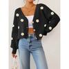 Damen Strickjacke Handgehäkelt Dreidimensionale Blumen-Patchwork Kurzer Mantel Locker Langärmlig Pullover