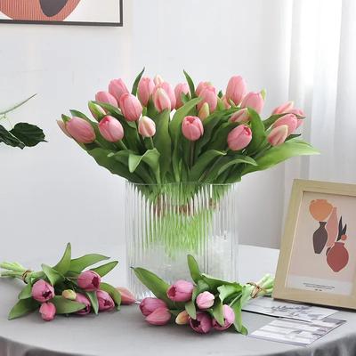 7pcs/Bouquet New Silicone Tulip Artificial Flower 40cm Real Touch Fake Plant B For Wedding Decoration Home Garen Acceeeories