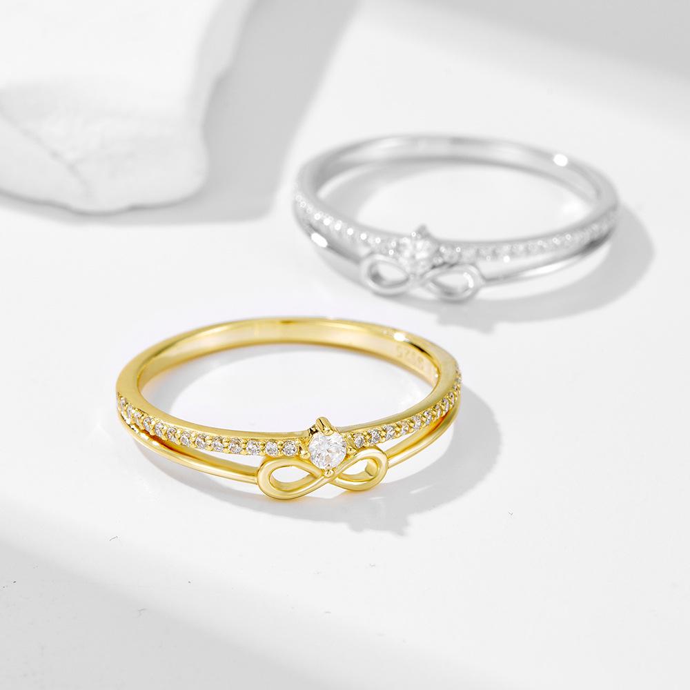 S925 Sterling Silver Infinity Number 8 Ring for Women, European-American Style, Diamond-Accented Fashion.