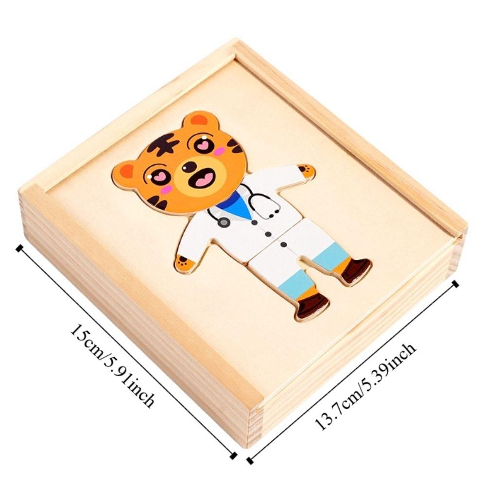 Cartoon Design Wooden Toy Jigsaw Puzzle Change Clothes Feature Bear Dressing Game  Kids Play