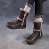 Johnature Genuine Leather Plush Thickened Women's Mid-calf Boots Casual Soft Soled Warm Cotton Shoes