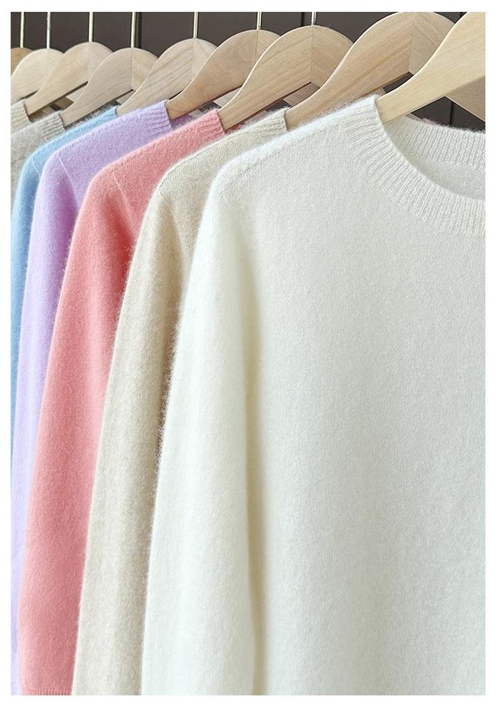 Women's 100% Pure Cashmere Round Neck Sweater - Soft, Warm, and Loose-Fit Knitted Base Layer.