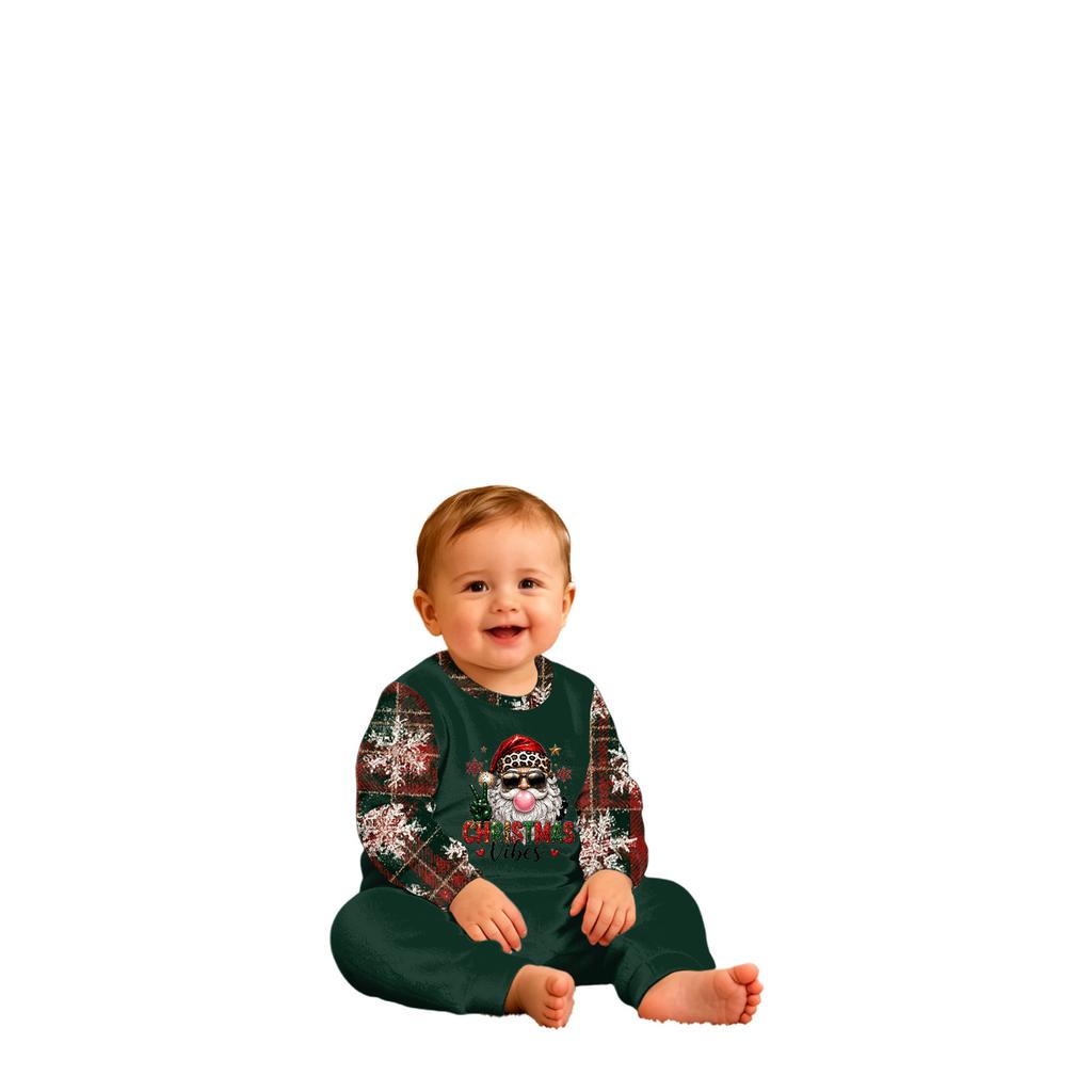 Matching Family Christmas Print Pajamas Set Long Sleeve Top and Pants Loungewear for Adults and Kids