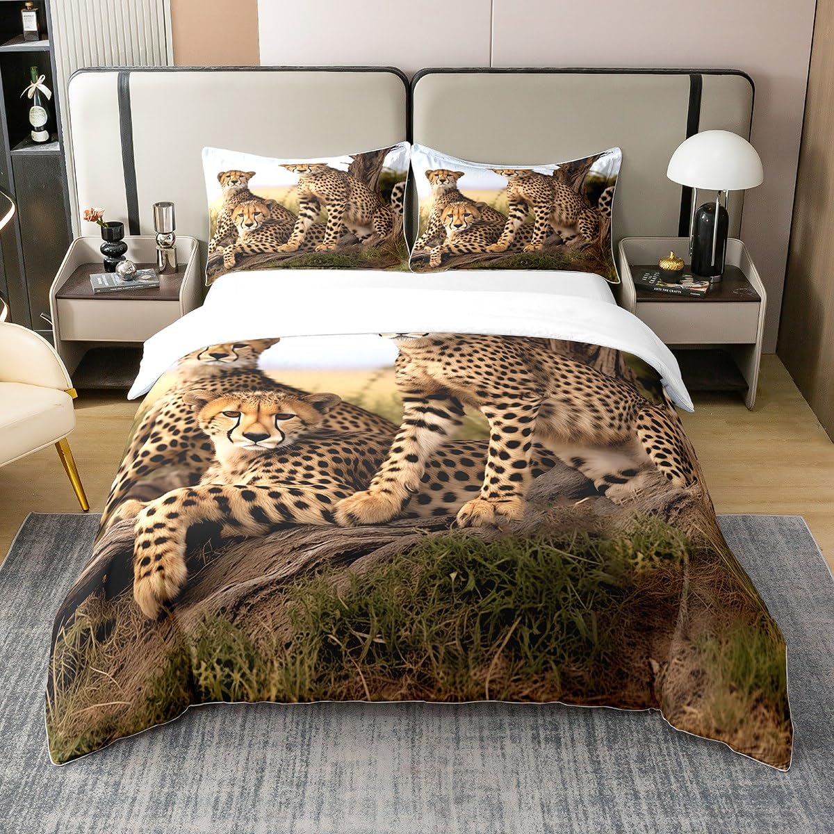 

Cheetah Duvet Cover Animal Theme Bedding Set Bedding Set For Girls Boys Comforter Cover Queen King Size Single Twin No Comforter EU Single(135x200cm)