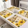 4pcs/1 Set Linen Placemats, Sunflower and Gnome Design Placemats, Table Decor, Home Decor, Party Catering Decor, Holiday Placemats, 12x18 Inch