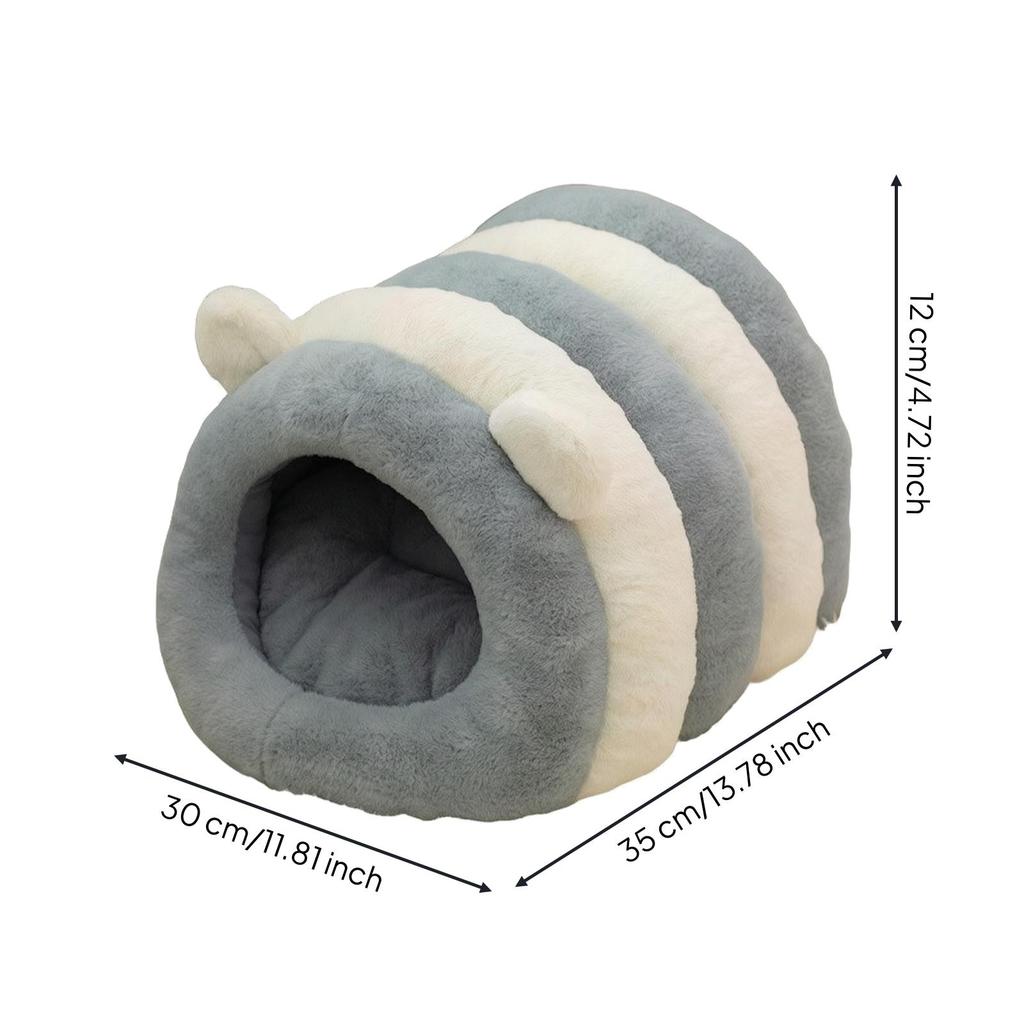Hare-Fleece Cave Pet Cozy Bed Striped Thick for Bunnies