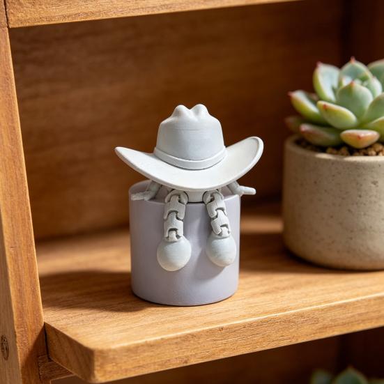 Desktop Ornaments Cowboy Hat Shape 3D Printed Figurine Faceless Funny Adjustable Sitting Posture Desktop Decoration
