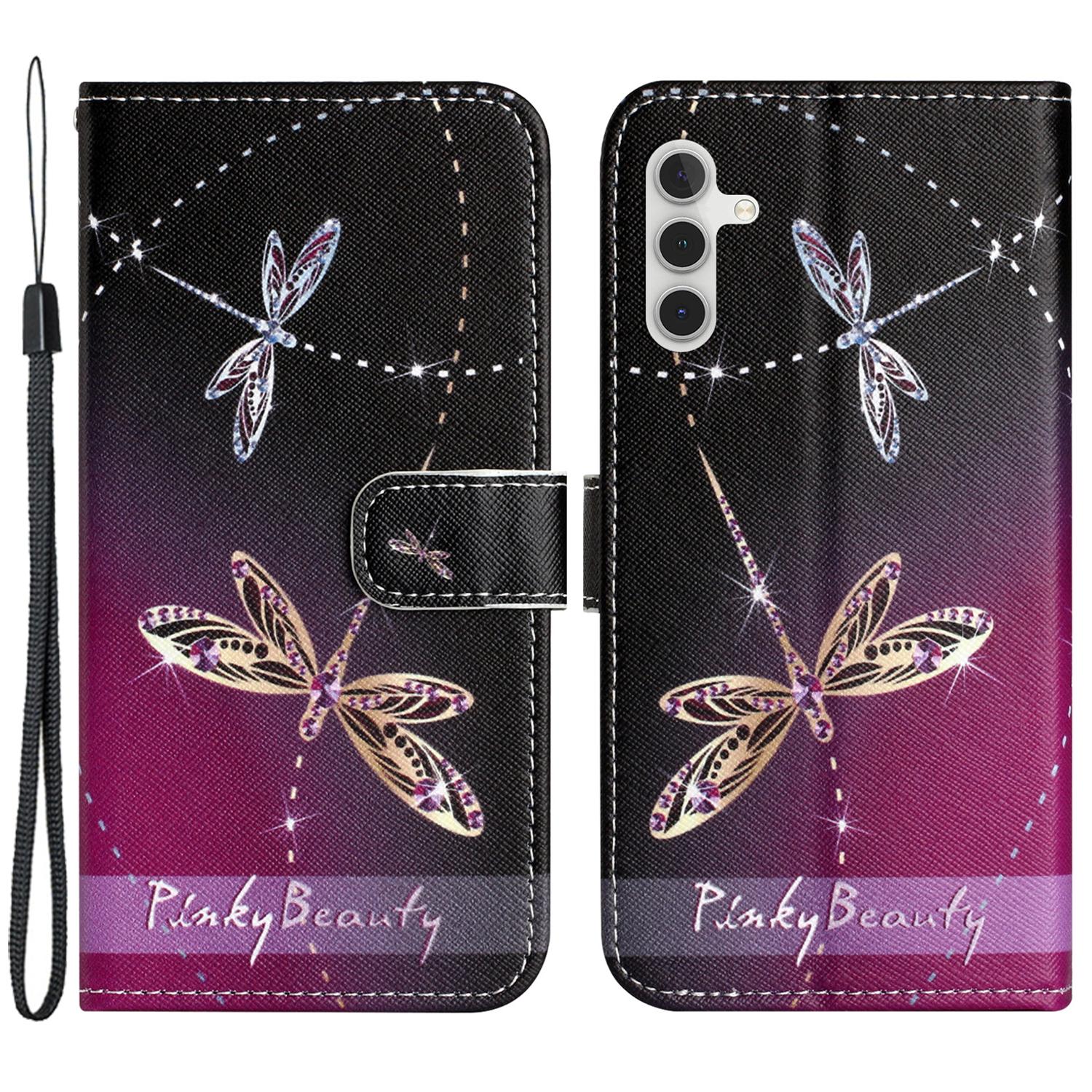 

For Samsung Galaxy A15 5G Leather Case Pattern Printing Protective Wallet Phone Cover Dragonflies