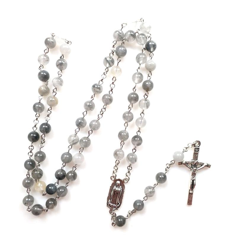 Vintage Religiöse Katholische Kreuz Rosenkranz Halskette Perlen Heilige Figur Jesus Hängen Anhänger Jesus Rosenkranz Halskette Für Frauen Männer
