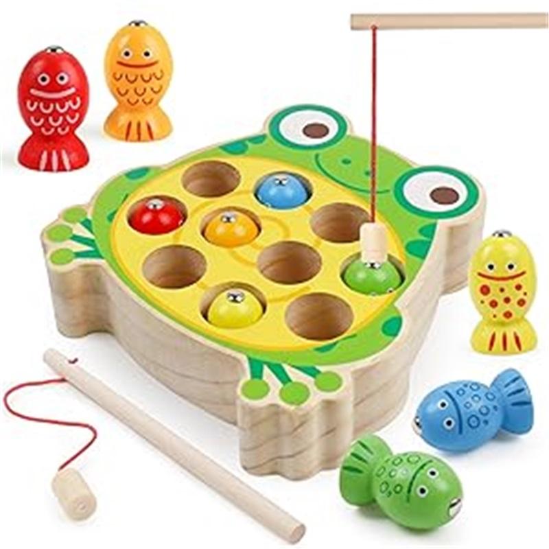 Wooden Magnetic Fishing Game Toy, Montessori Fine Motor Skill Learning Toy for Kids 3+, Color Matching Educational Gift for Boys Girls