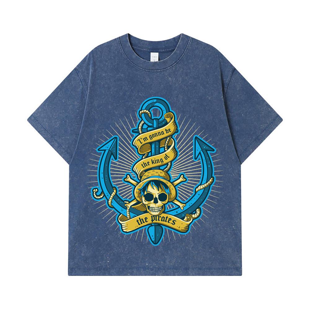 275 GSM Washed T-shirts 100% Cotton One Piece V35 Luffy Kaido Logo Print Unisex Heavy Cotton T Shirt