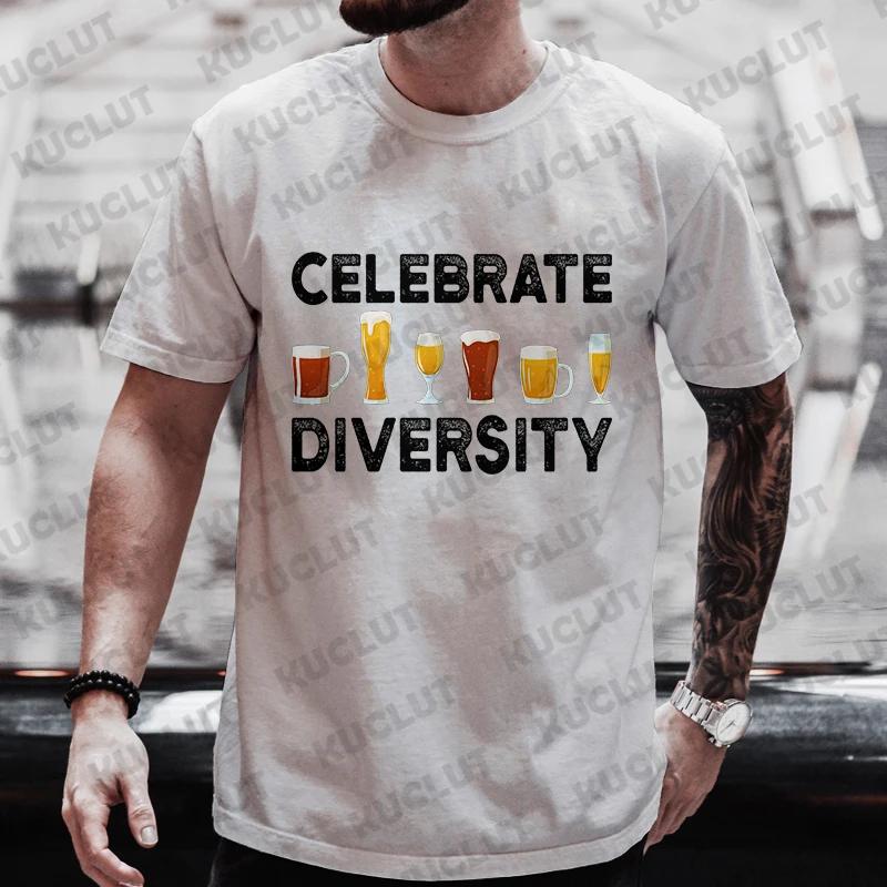 T-shirt for Men Celebrate Diversity Beer Graphic Y2k Clothing Tops Friends Drinker Lover Weekend Party Tees Oversized Streetwear
