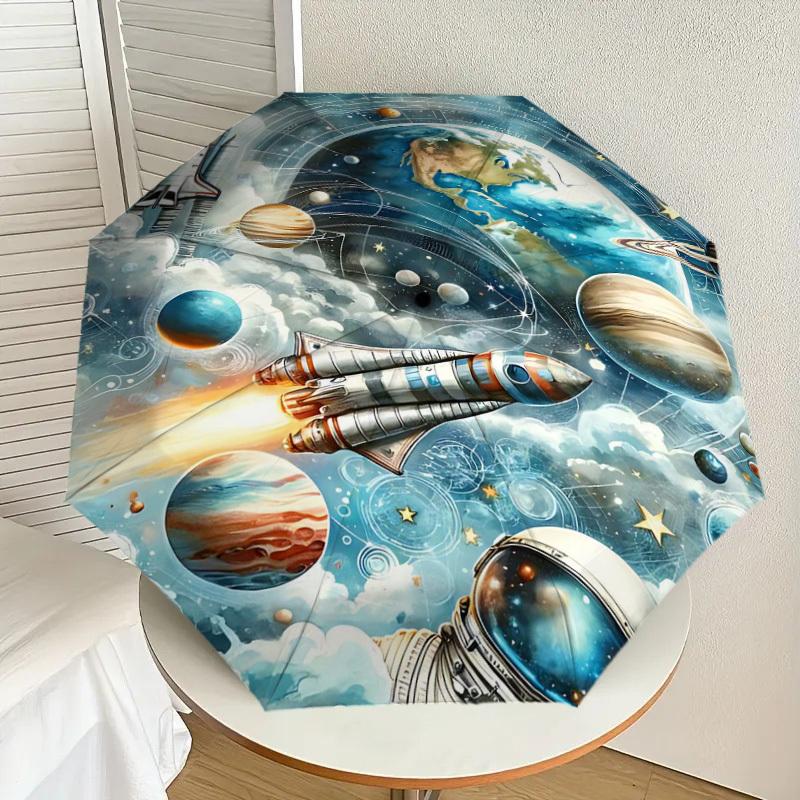 1PC space exploration space travel Umbrella-8-Rib Reinforced Portable Folding Travel Suitable for All Seasons Outdoor Daily Use-J386