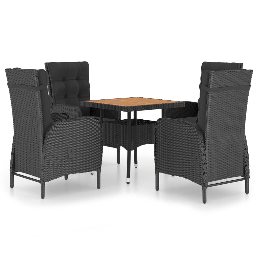 5 Piece Outdoor Dining Set Poly Rattan and Acacia Wood Black