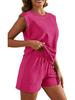Women's 2026 Summer Solid Color Two-Piece Set: Round Neck Top & Pocket Shorts