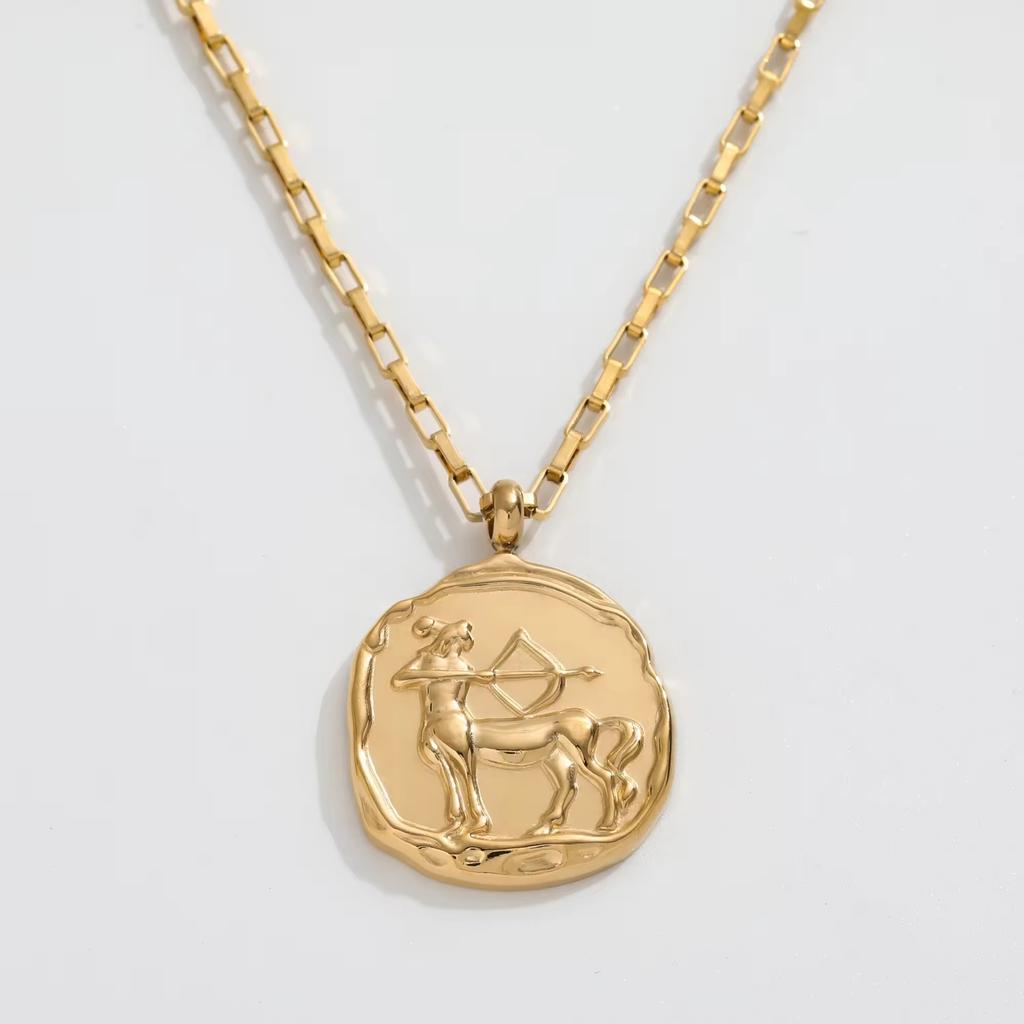 JOOLIM High End 18k PVD Gold Plated Stainless Steel  Cast Round Coin Sign Zodiac  Horoscope Necklace