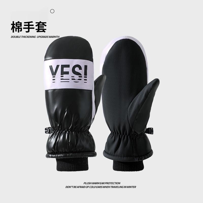 Gloves Men's Fleece Thickened Warm Windproof Women's Cotton Mittens Waterproof Windproof