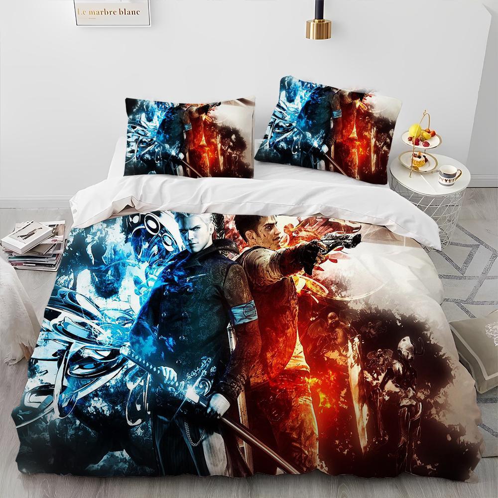D-Devil May Cry DMC Game Gamer Comforter Bedding Set,Duvet Cover Bed Set Quilt Cover Pillowcase,king Queen Size Bedding Set Kid