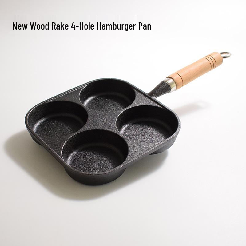 

Deepen Four-Hole Cast Iron Egg Burger and Dumpling Mold, Non-Coated, Induction & Gas Stove Compatible Flat-Bottomed Frying Pan.