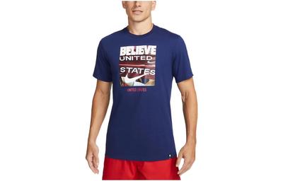T Shirts Men's Dark Blue Crew Neck Moderate DX4194-421