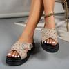Fashion 2025 New Fashion Rivets Platform Sandals Women Blue Cross Strap Thick Sole Slippers Woman Plus Size Metal Buckle Summer Slides