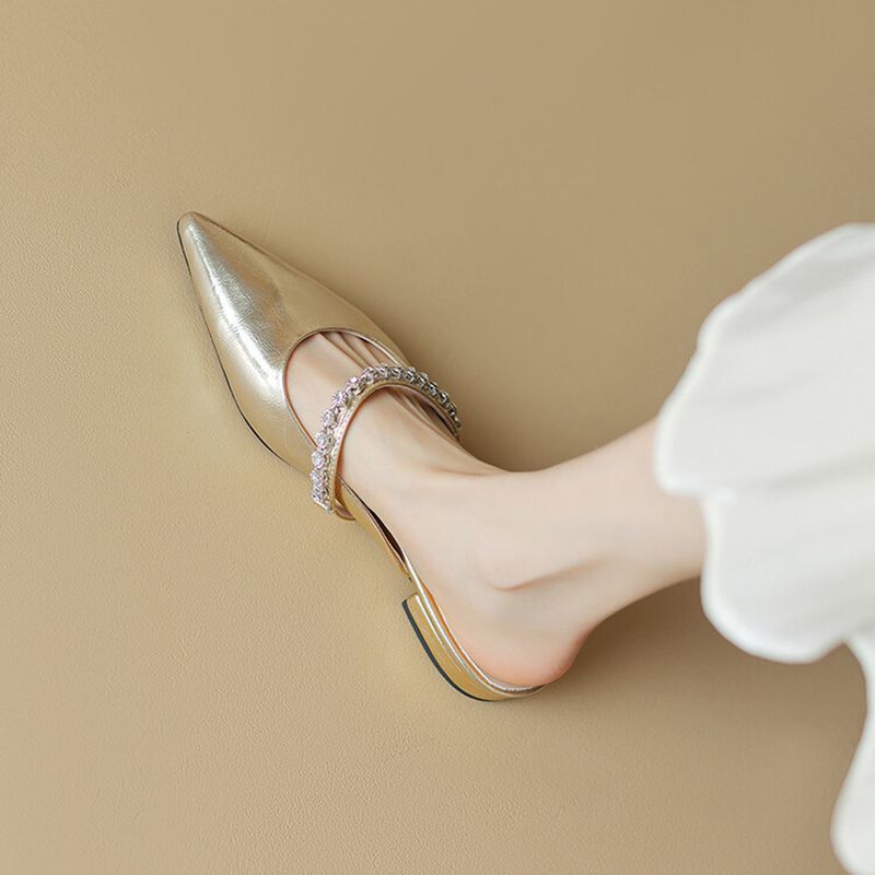Slides Low Heel Sandals Gold Woman Slippers Pointed Toe Shoes For Women Outside Eva Top Designs 2025 Luxury Premium Price