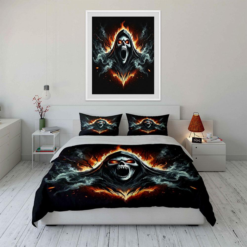 Flaming skull with smoke. Bedding sets Duvet cover sets Duvet covers Pillowcases(1*Duvet Cover 2*Pillowcases without duvet insert)