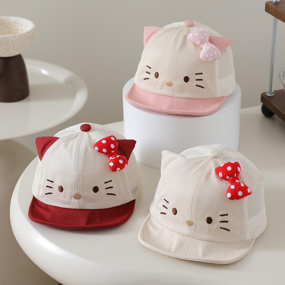 Children's Bow-tie Cat Soft Brimmed Hat With Brim - Sun Hat For Girls' Casual Wear