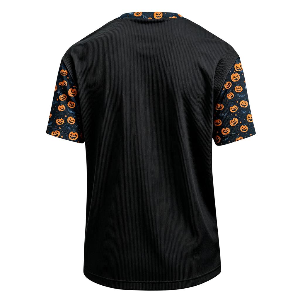 Herren Freizeit Corduroy Kurzarm T-Shirt Leicht Atmungsaktiv Rundhals Oberteil mit Halloween Print Ärmeln und Kragen Design