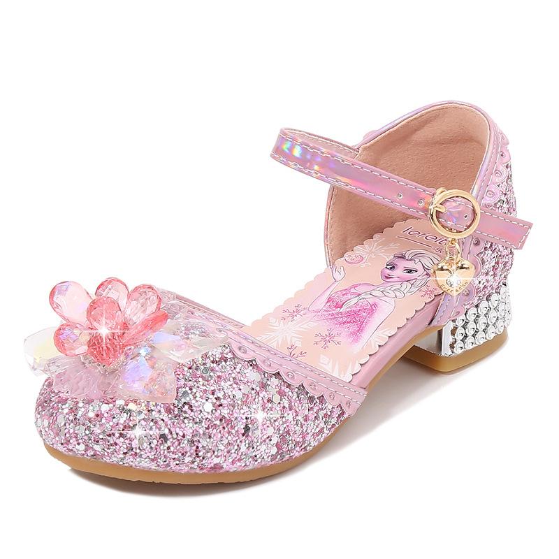 Girls' Sandals Fashion New Spring Autumn Summer High Heel Elsa Closed-Toe Girls' Little Princess Elsa Crystal Children's Shoes