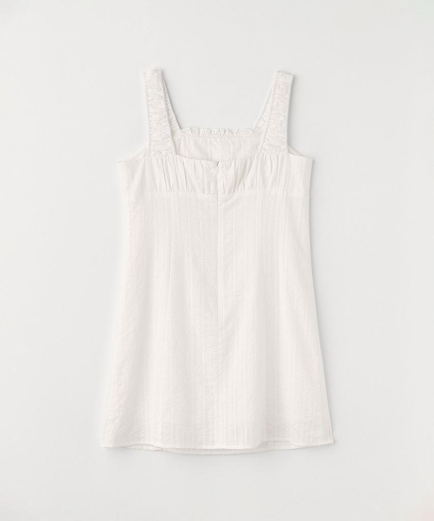 Selliteiljeu Shirring Cotton Sleeveless Mini Dress_Ivory