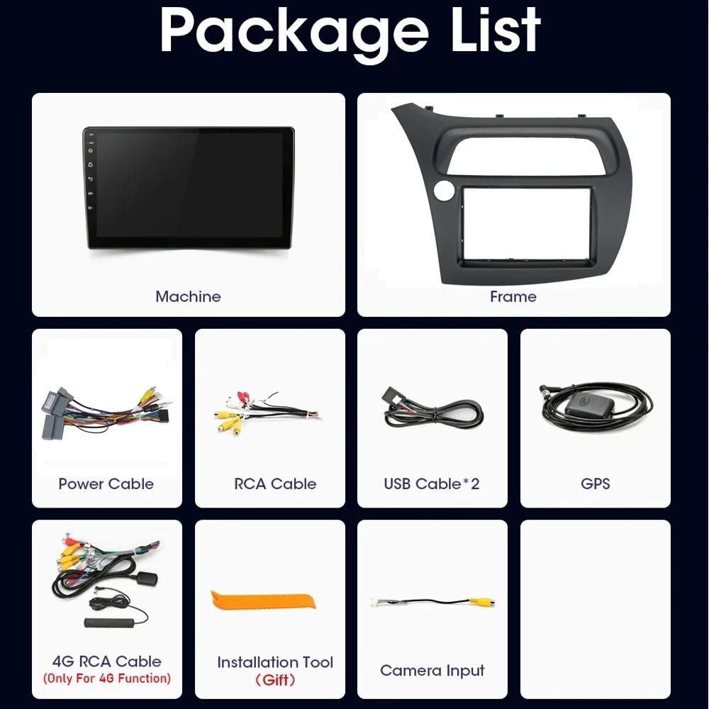 9" Car Multimedia Player For Honda Civic Hatchback 2006-2011 WIFI BT Carplay GPS Navigation Radio Stereo Head Unit Android Auto