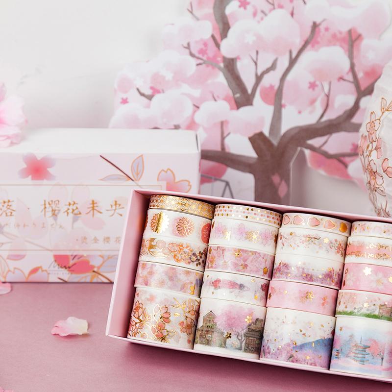 20pcs Vintage Gold Foil Washi Tape Set Crane Cosmic Fantasy Sakura Flower Adhesive Masking Tapes DIY Decoration Sticker A6157