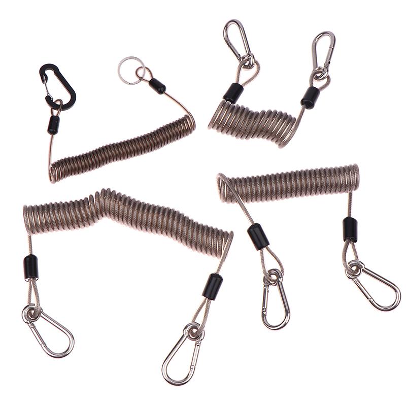 Verstärktes Lanyard zum Spinnfischen 49 Litzen Stahldraht verdrilltes Halteband 1,5-3M Teleskopische Ausrüstungssicherung mit Karabinern
