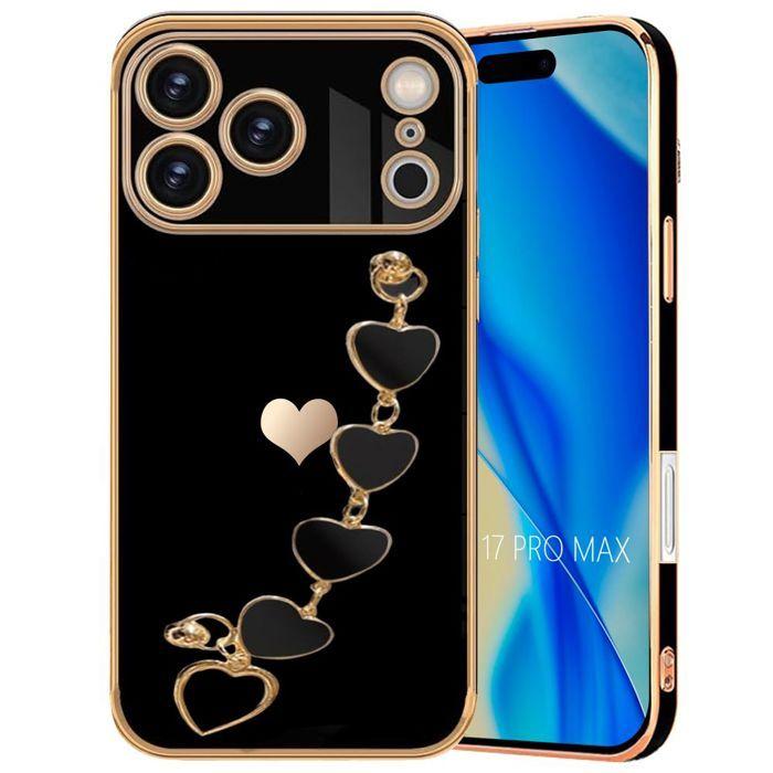 Coque de Protection - BOOLING - pour iPhone 17 Pro Max - TPU Noir Ultra Slim Antichoc avec Bracelet Cœur