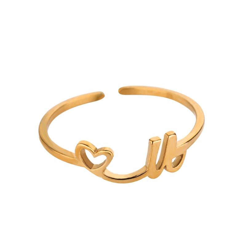 Hot-selling English letter ring gold cold wind simple love titanium steel women's ring adjustable
