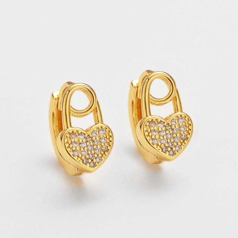 New Fashionable Gold Color Heart Inlaid Zircon Earrings, Women's Personalized Trendy Holiday Party Accessories Zircon