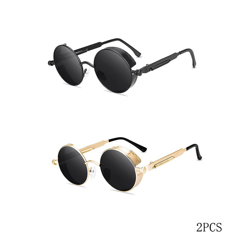 Classic Gothic Steampunk Sunglasses Men Women Brand Designer Vintage Round Metal Frame Sun Glasses High Quality UV400