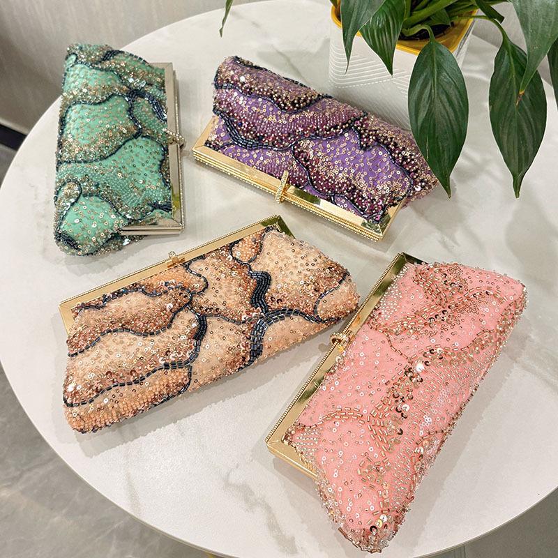Ladies Luxury Bags Csw003 Women's Luxury Sequins Clip Evening Bags For Beading Frame Handbags Clutch Fashion Cloud Dumpling Shoulder Crossbody Bag
