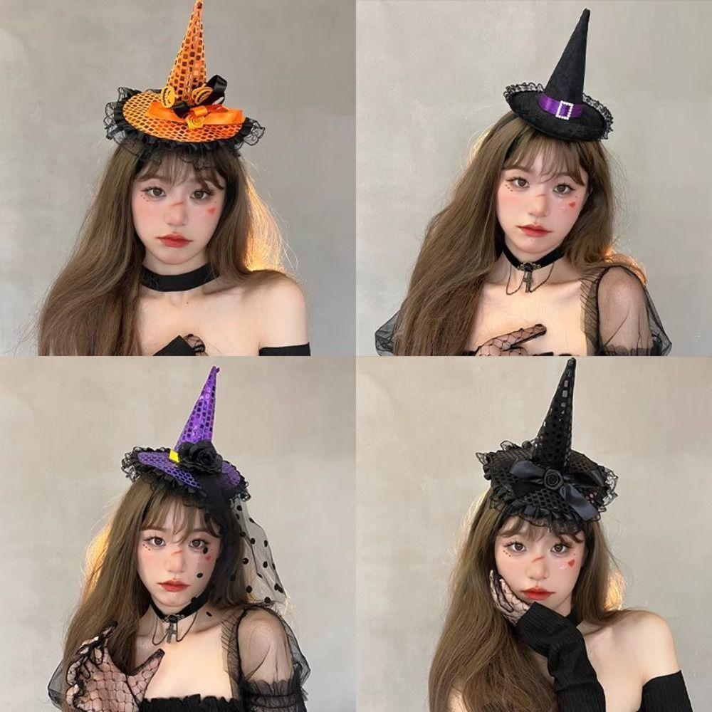 Lace Halloween Witch Hat Hair Hoop Cartoon Cone Hat Headband Halloween Party Hair Band  Photo Props