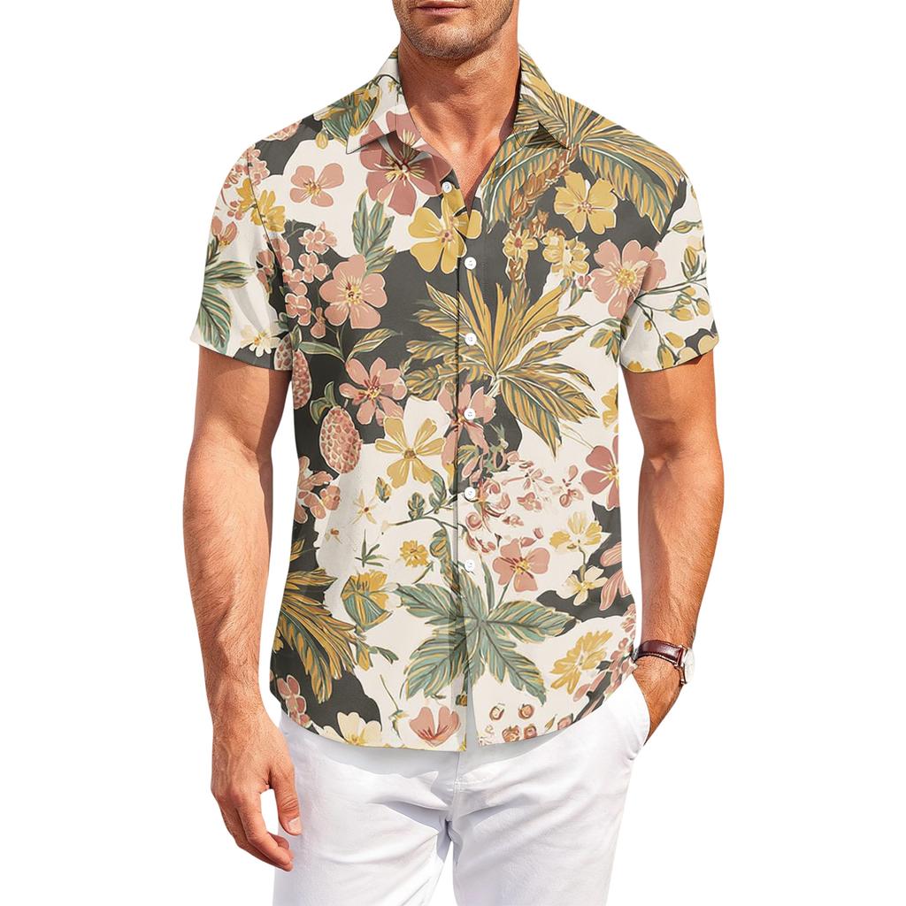 Camicia Casual da Uomo a Maniche Corte, Vestibilità Larga, con Stampa Hawaiana