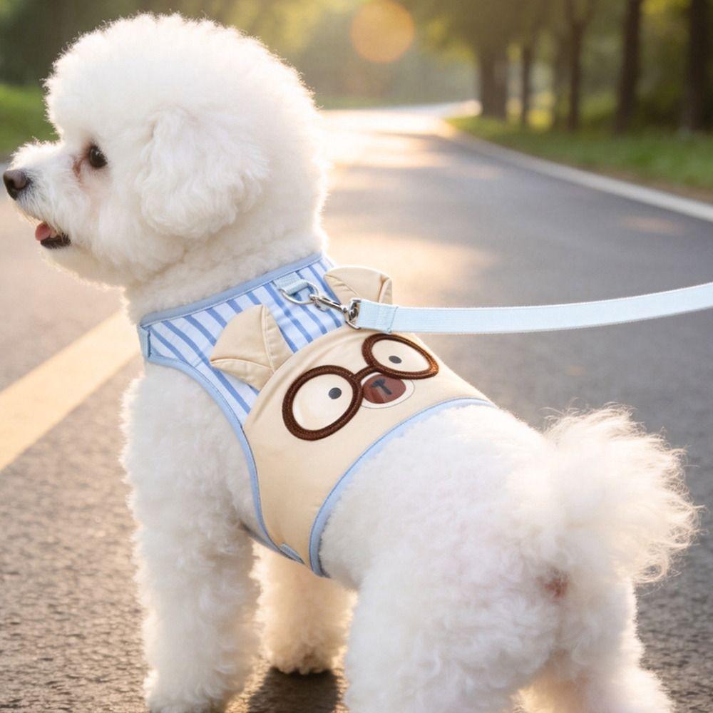 Cartoon Design Dog Harness and Leash Set Breathable Pet Chest Strap Set Durable Pet Vest Puppy