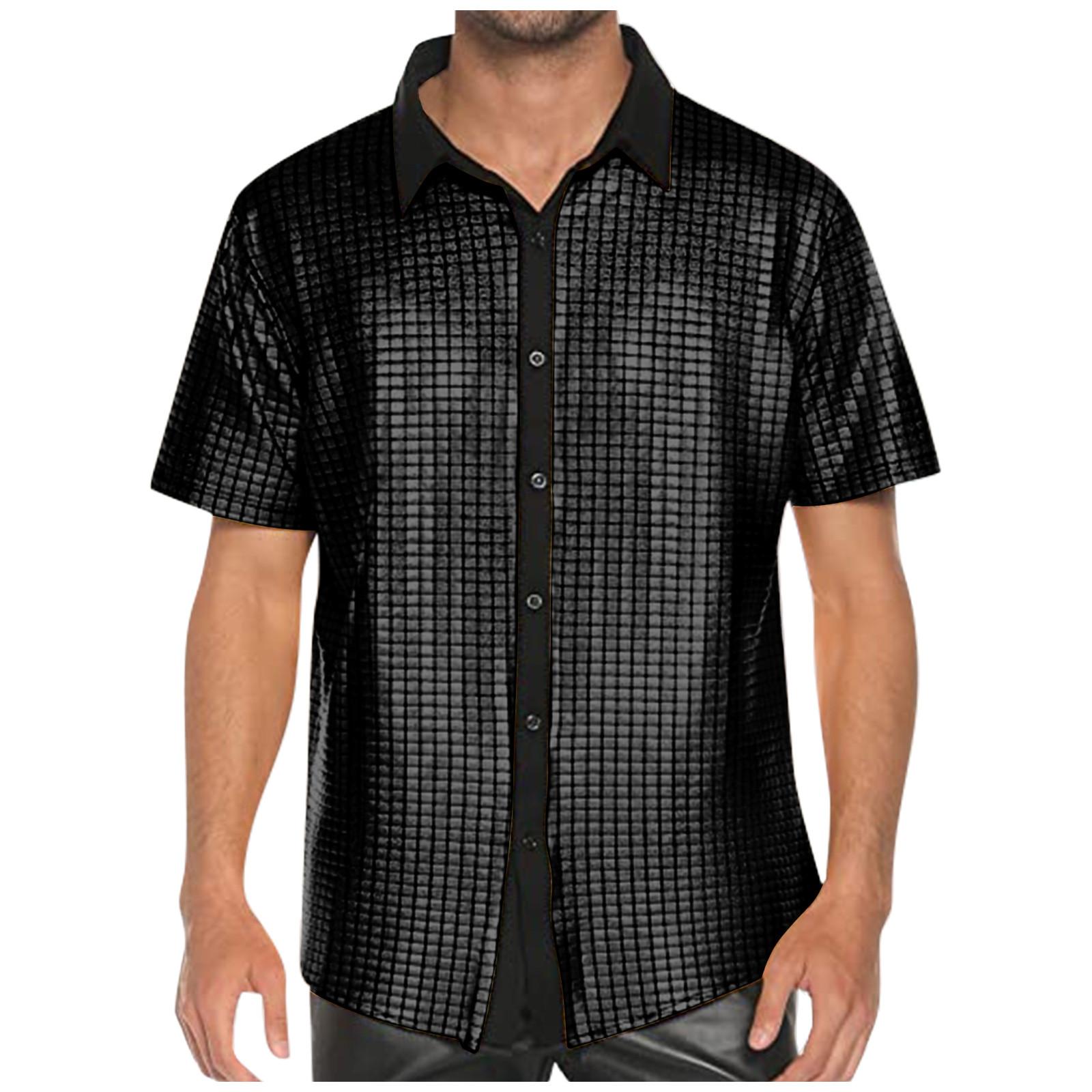 

Мужская летняя короткая приталенная модная дышащая мужская рубашка M чёрный